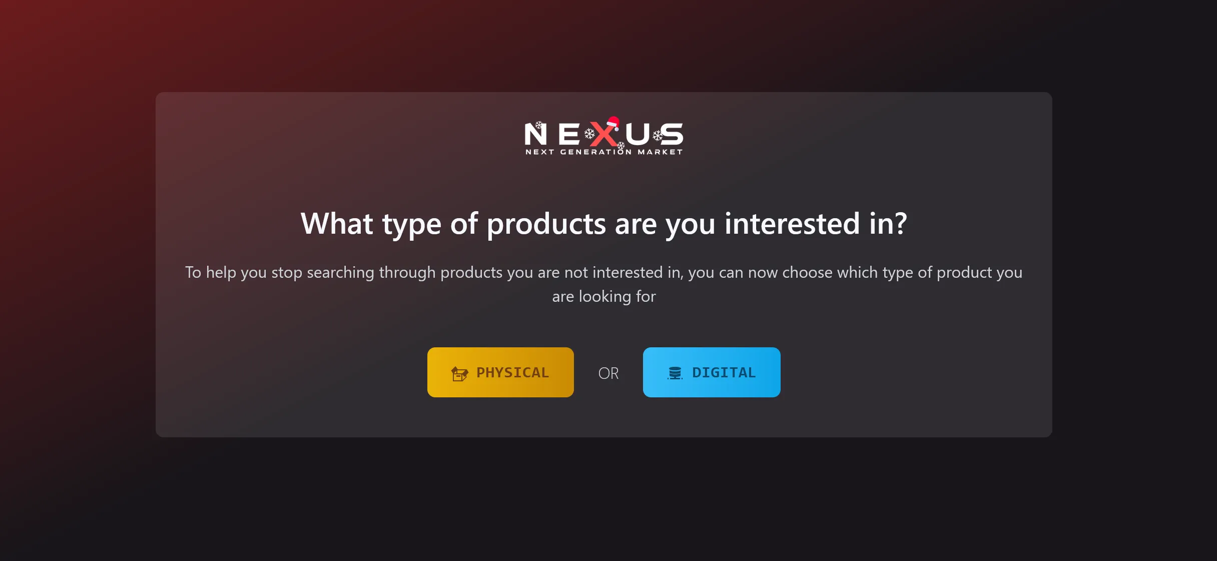 Nexus Market Digital and Physical mode toggle switch interface
