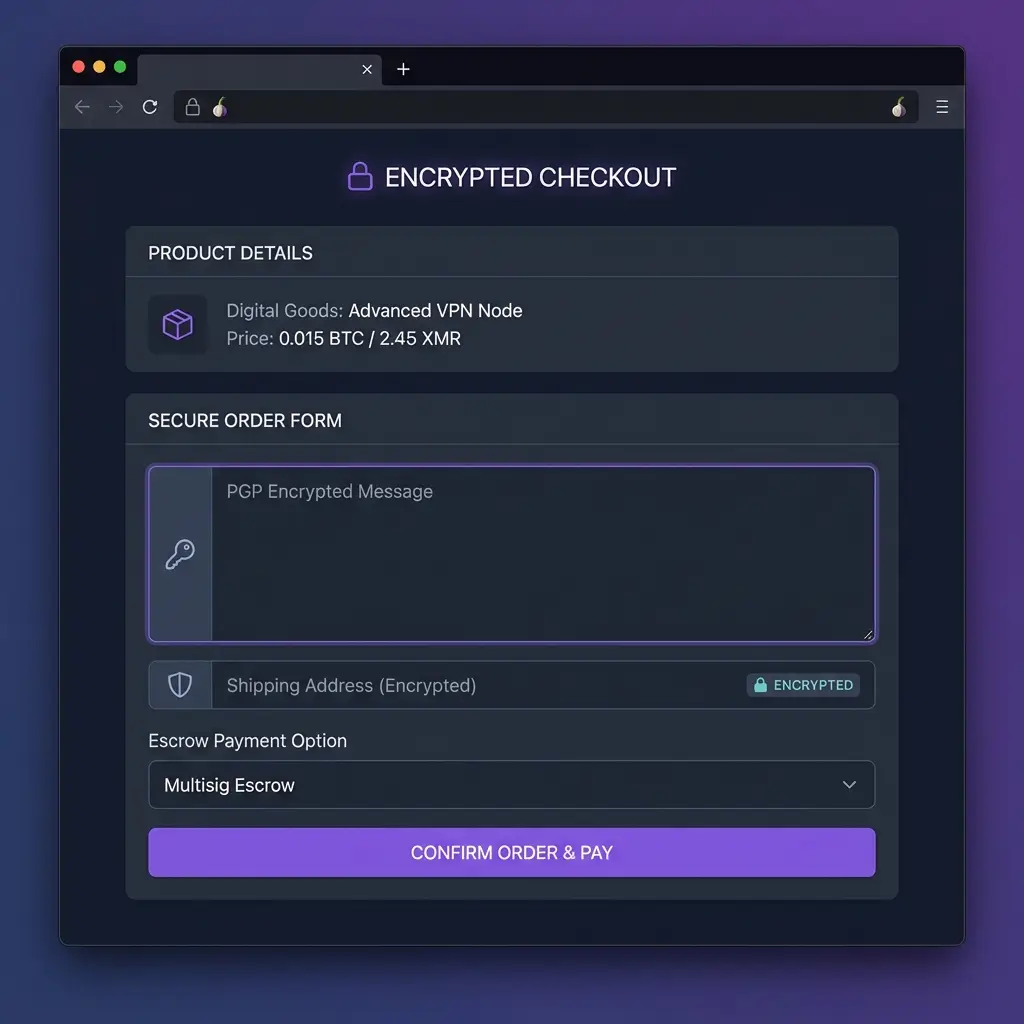Nexus Market order checkout page with PGP encryption field